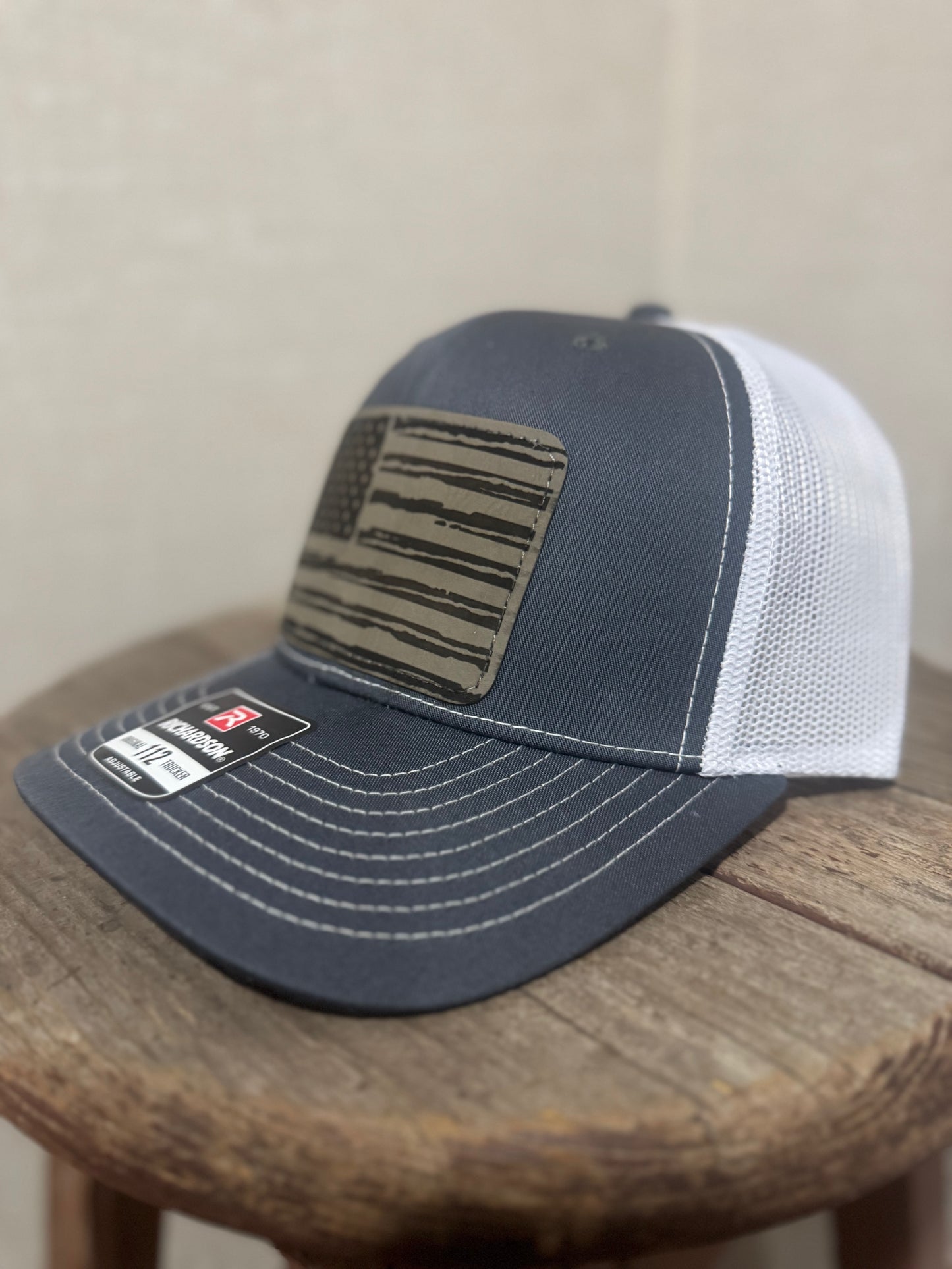 USA Flag Hat Richardson 112 Trucker Leather Patch | Patriotic Veteran’s