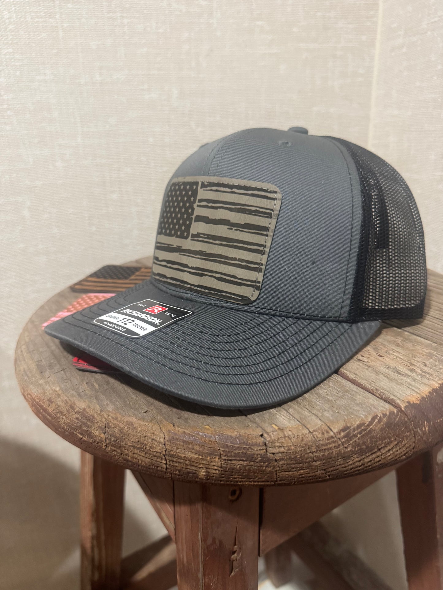 USA Flag Hat Richardson 112 Trucker Leather Patch | Patriotic Veteran’s