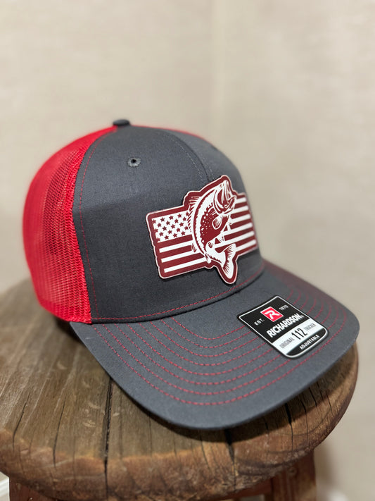 Richardson 112 Trucker , Bass with American flag. New Acrylic TriLayer Patch design