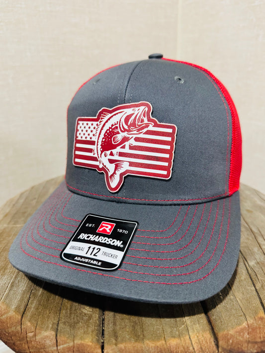 Richardson 112 Trucker , Bass with American flag. New Acrylic TriLayer Patch design