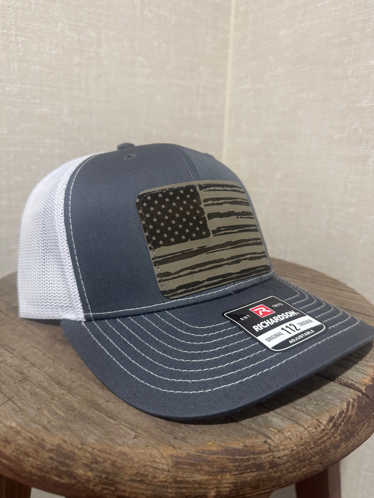USA Flag Hat Richardson 112 Trucker Leather Patch | Patriotic Veteran’s