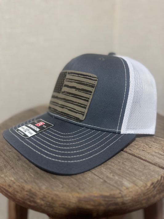 USA Flag Hat Richardson 112 Trucker  Leather Patch | Patriotic Veteran’s