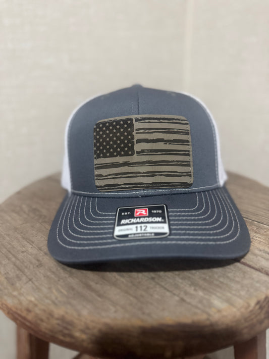 USA Flag Hat Richardson 112 Trucker  Leather Patch | Patriotic Veteran’s