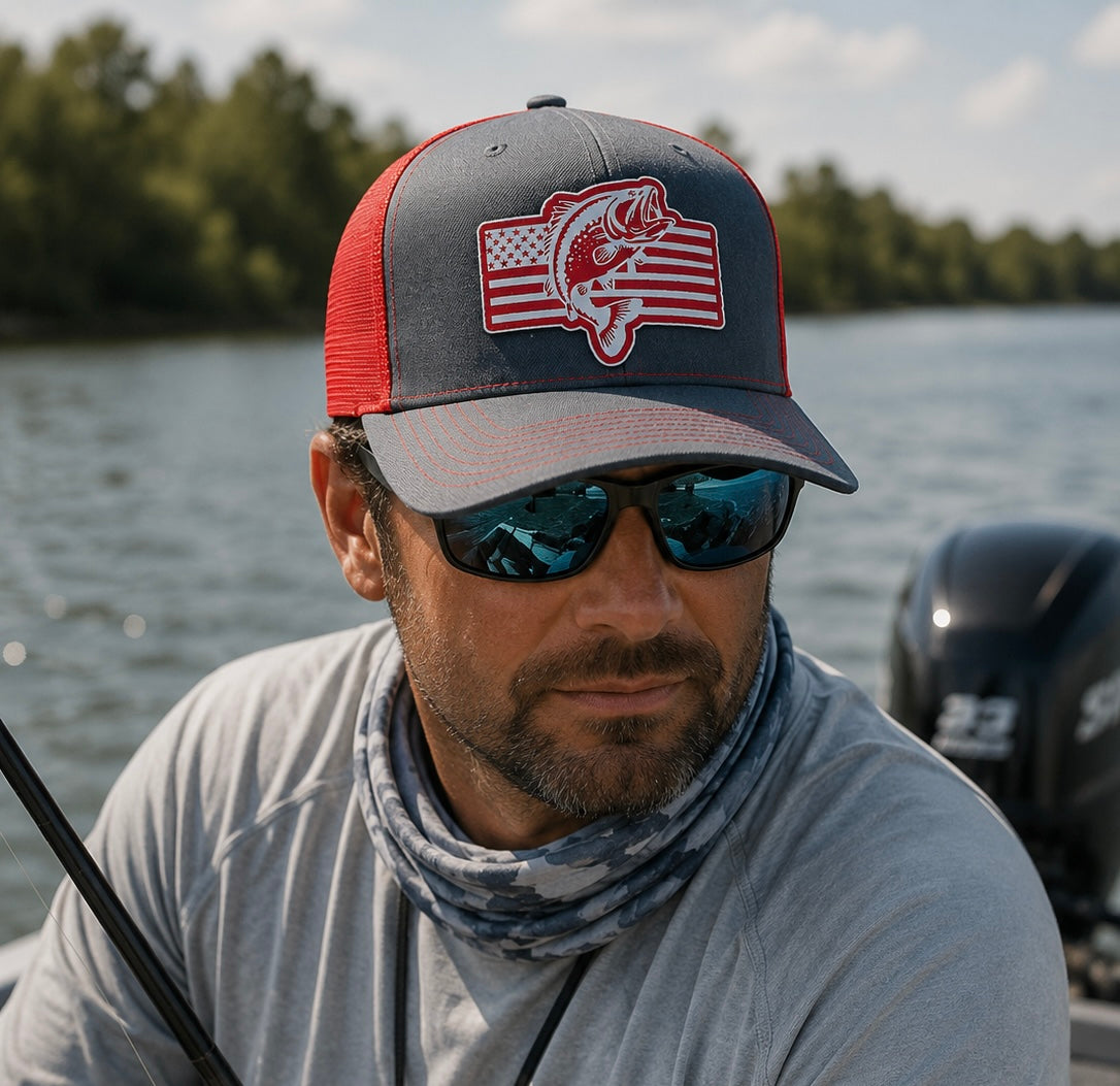 Richardson 112  Trucker , Bass with American flag. New Acrylic TriLayer Patch design