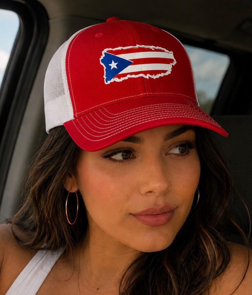 Puerto Rico Flag  Richardson Leather Patch Trucker Hat