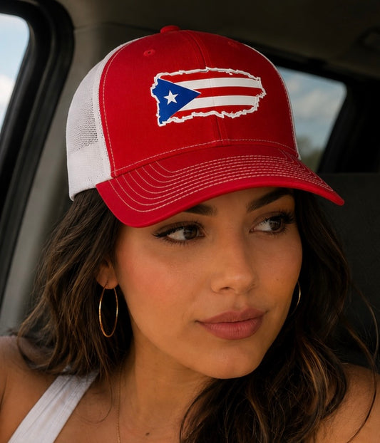 Puerto Rico Flag  Richardson Leather Patch Trucker Hat