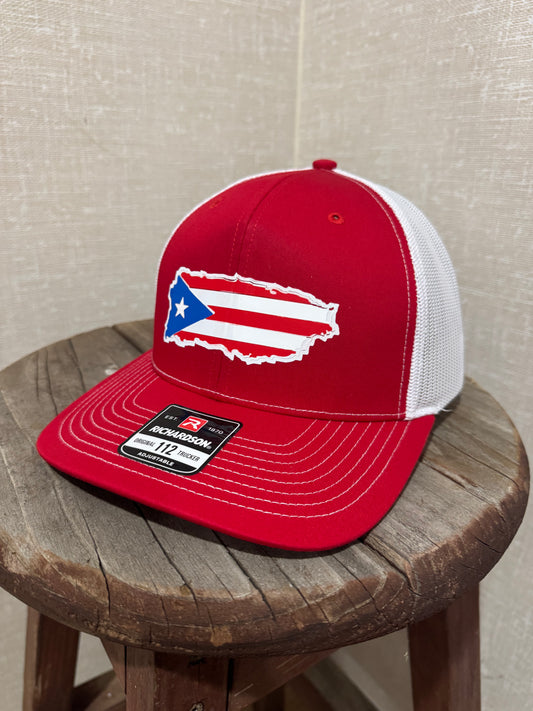Puerto Rico Flag  Richardson Leather Patch Trucker Hat