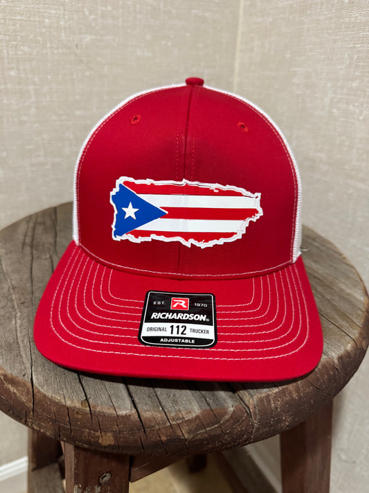 Puerto Rico Flag  Richardson Leather Patch Trucker Hat